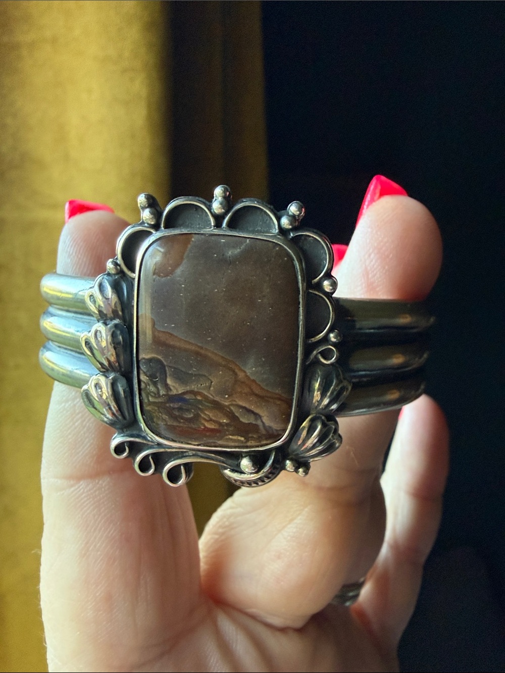 Sterling Silver Brown Stone Cuff Bracelet